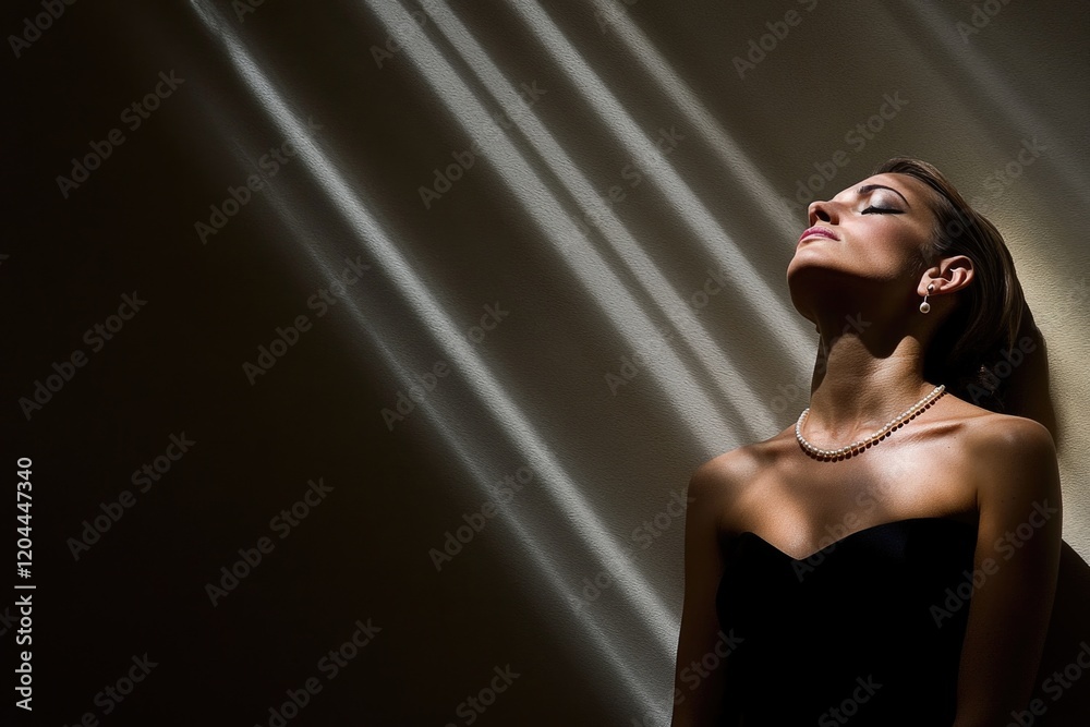 Naklejka premium Young hispanic female in dramatic lighting with necklace and earrings