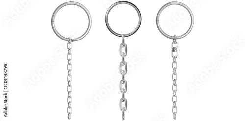 Collection Of Realistic Key Rings With Chain Vector Illustration.	