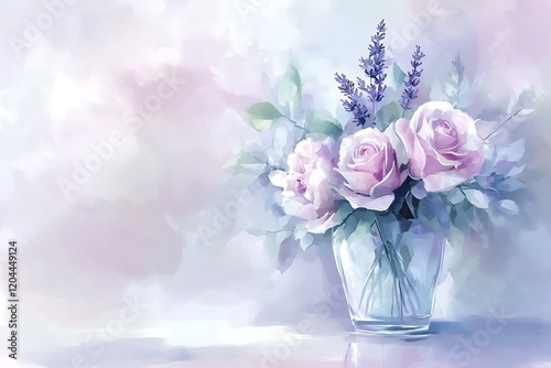 Wallpaper Mural Delicate Pastel Roses and Lavender Bouquet in Vase Torontodigital.ca