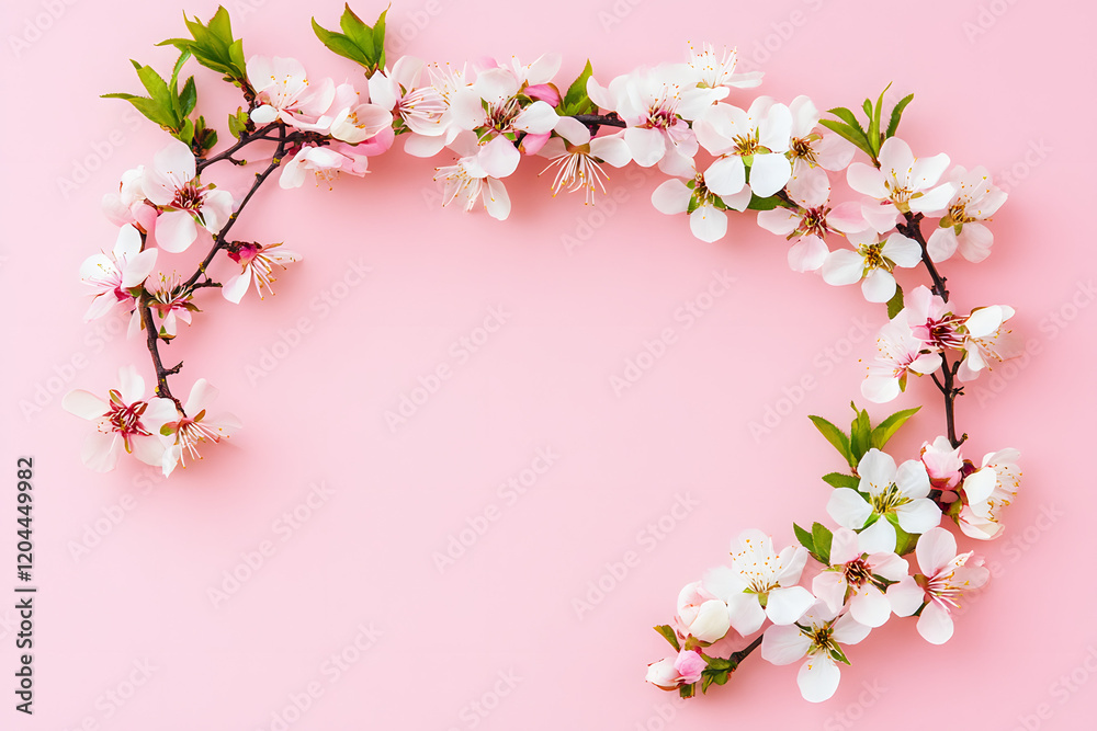 Beautiful peach blossoms on a pink background with copy space Beautiful peach blossoms on a pink background with copy space