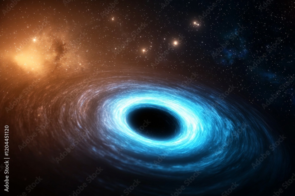 Blue hole in space with orange and yellow swirls Blue hole in space with orange and yellow swirls
