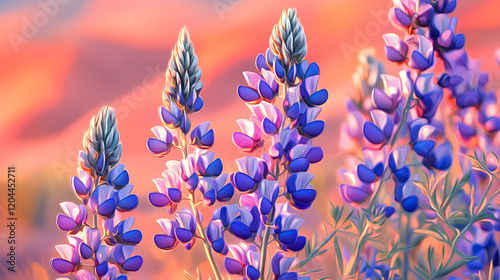 Closeup of beautiful lupine flowers along highway in grand staircase escalante national monument, utah, lupine. Desert Bloom. Illustration photo