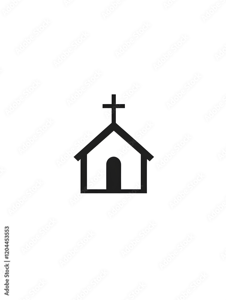 Simple church icon, black silhouette of a house with a cross on top, isolated on white background. Perfect for religious websites or apps. Simple church icon, black silhouette of a house with a cross on top, isolated on white background. Perfect for religious websites or apps.