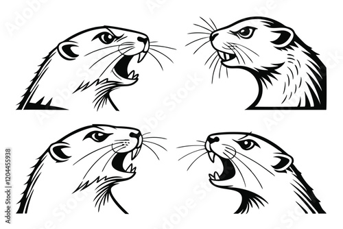 angry gopher head silhouette on white background.