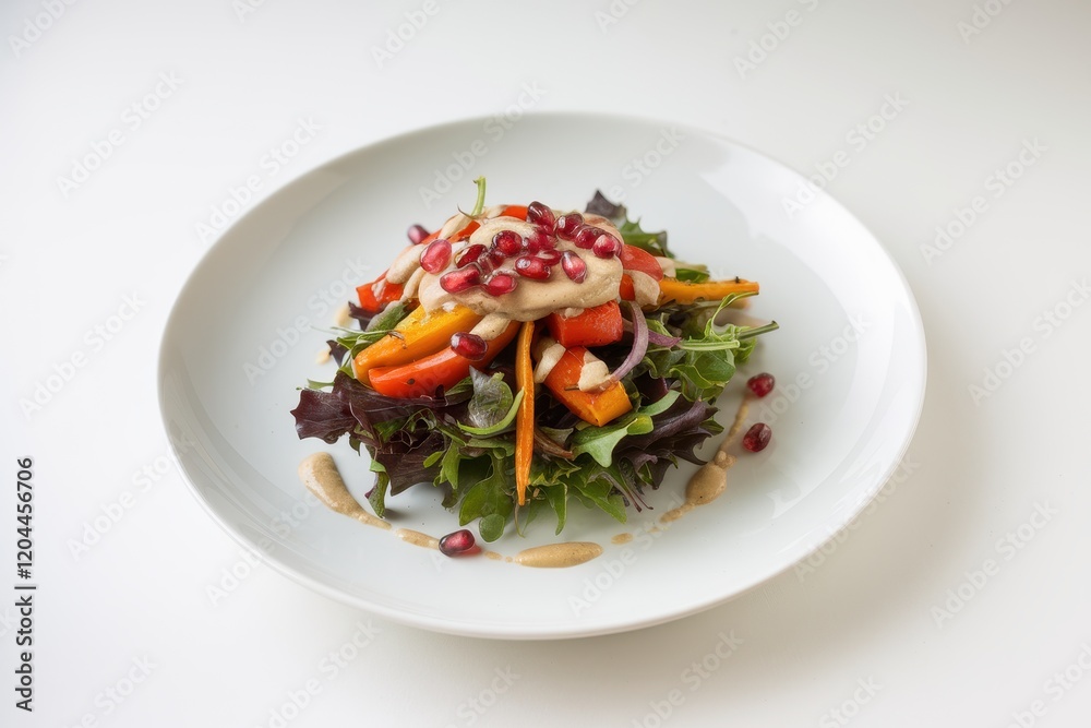 Roasted Vegetable Salad with Tahini Dressing and Pomegranate Seeds Roasted Vegetable Salad with Tahini Dressing and Pomegranate Seeds