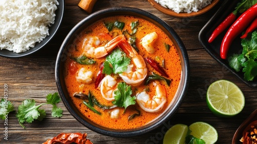 Delicious Thai Tom Yum Soup with Shrimp and Rice © Mnur