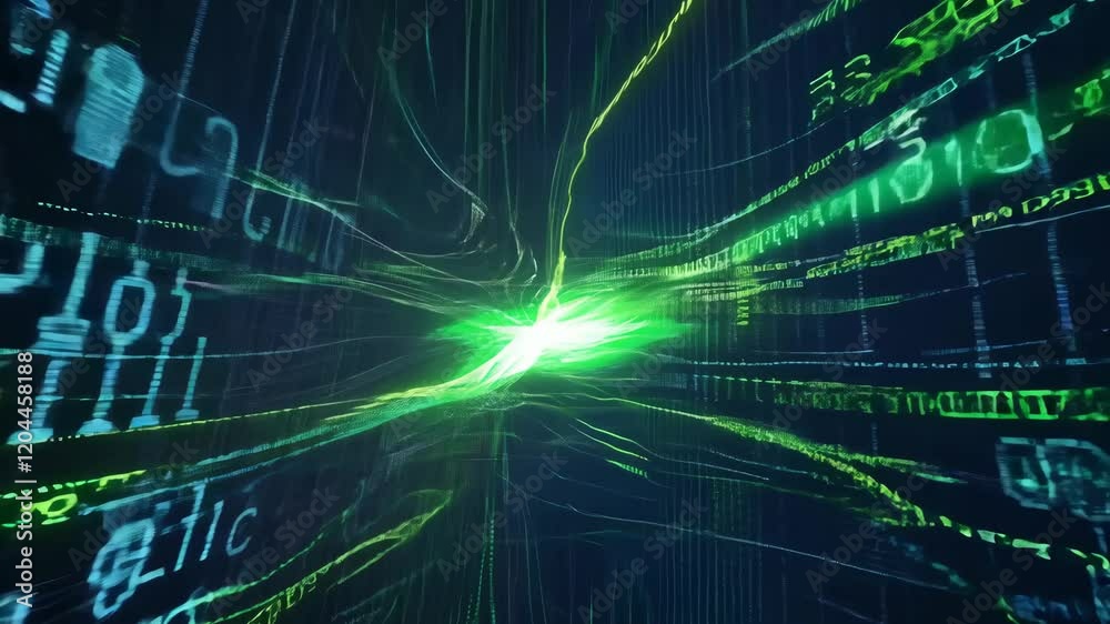 Futuristic green digital data stream with dynamic energy swirls Futuristic green digital data stream with dynamic energy swirls