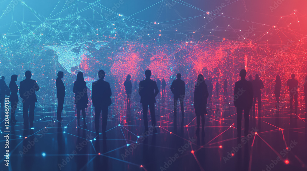 Fototapeta premium abstract professional business team people innovation connection of line from nail node to node on map background , networking concept