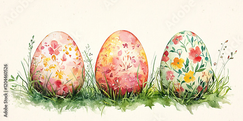Watercolor Easter Eggs with Delicate Floral Patterns photo