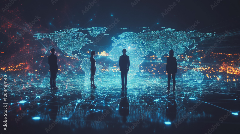 Fototapeta premium abstract professional business team people innovation connection of line from nail node to node on map background , networking concept