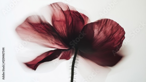 A striking abstract image of a burgundy flower with delicate petals against a clean white background, conveying elegance. photo