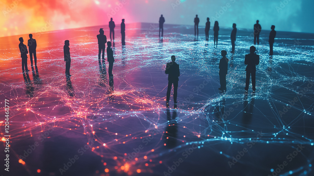 Obraz premium abstract professional business team people innovation connection of line from nail node to node on map background , networking concept