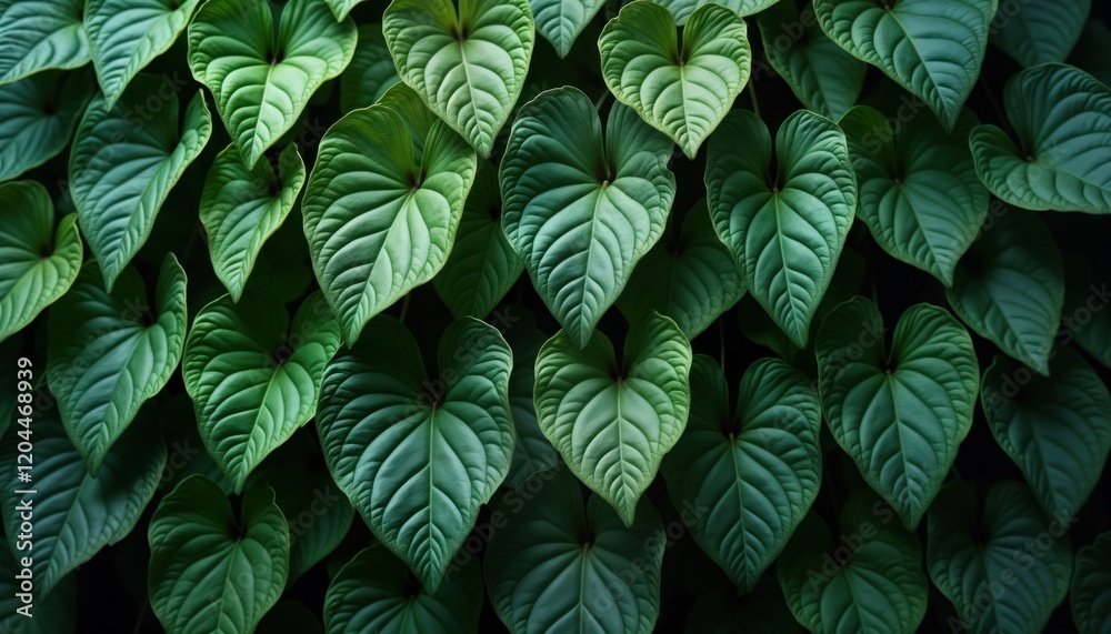 Heart-shaped green leaves densely packed together create vibrant nature backdrop. Intricate leaf veins pattern. Close-up view suggests fresh foliage. Perfect for nature theme design projects. Heart-shaped green leaves densely packed together create vibrant nature backdrop. Intricate leaf veins pattern. Close-up view suggests fresh foliage. Perfect for nature theme design projects.