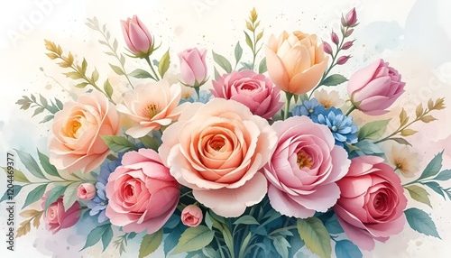 Beautiful flower bouquet, pastel colors, elegant arrangement of roses and tulips