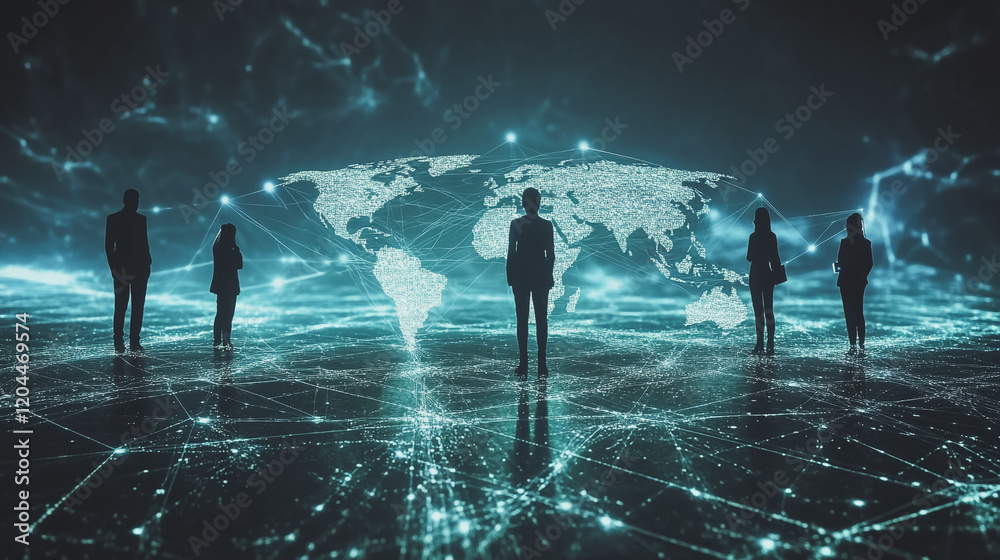 Fototapeta premium abstract professional business team people innovation connection of line from nail node to node on map background , networking concept