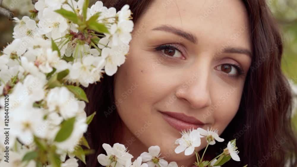 Soft breeze gently caressing brown hair of young woman standing near blossoming cherry tree in sunlit spring garden, embodying serenity and natural beauty. Gardening, village, relax
Soft breeze gently caressing brown hair of young woman standing near blossoming cherry tree in sunlit spring garden, embodying serenity and natural beauty. Gardening, village, relax