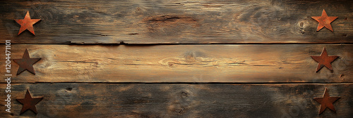 Rustic wooden plank background with distressed red stars for western decor