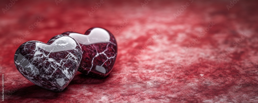 Artfully arranged marbled chocolate hearts on a deep red textured surface with scattered sprinkles. Perfect for Valentine’s Day, romantic dessert visuals, or festive food styling. Artfully arranged marbled chocolate hearts on a deep red textured surface with scattered sprinkles. Perfect for Valentine’s Day, romantic dessert visuals, or festive food styling.