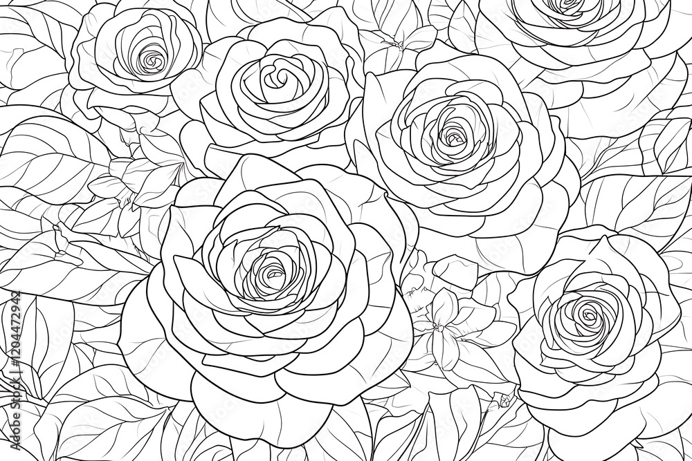 Fototapeta premium Intricate Black and White Rose Pattern