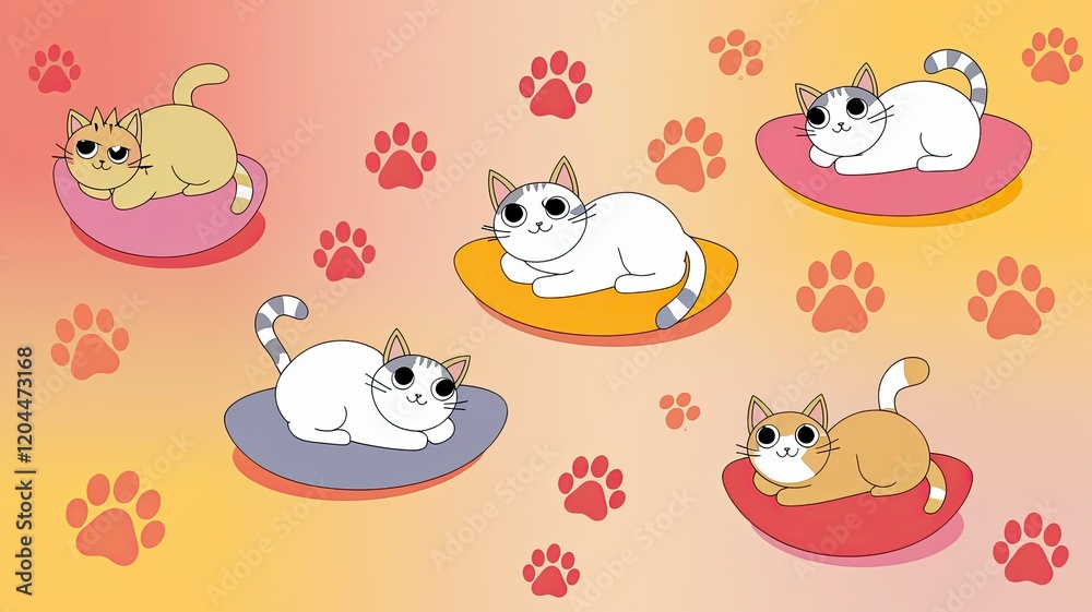 Fototapeta premium Whimsical Cats: Orange and Yellow Gradient
