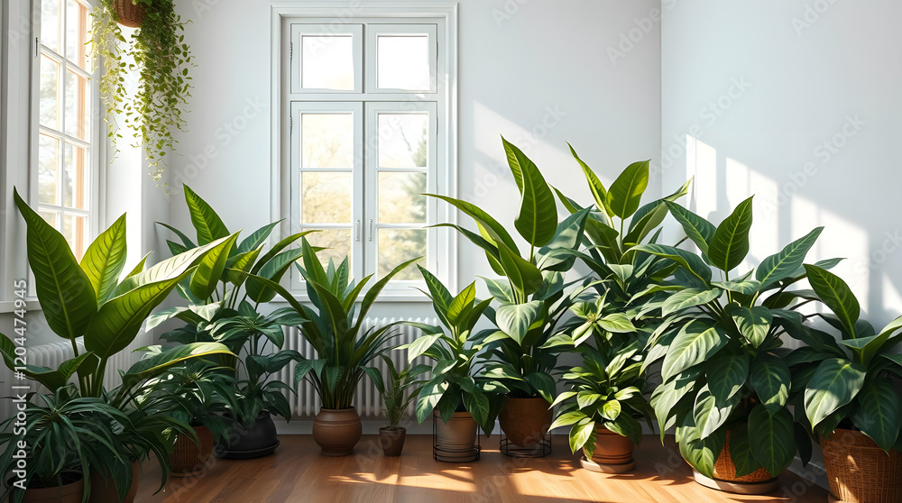 Stylish composition of home garden interior filled a lot of beautiful plants, cacti, succulents, air plant in different design pots. Template. Home gardening concept Home jungle. Stylish composition of home garden interior filled a lot of beautiful plants, cacti, succulents, air plant in different design pots. Template. Home gardening concept Home jungle.