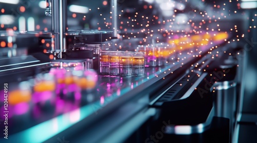 A photo highlighting a conveyor belt filled with small batches of distinct products showcasing the ability of the microfactory to switch between different designs seamlessly. photo