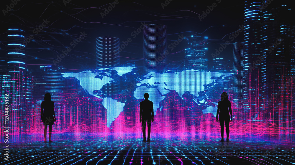 Fototapeta premium abstract professional business team people innovation connection of line from nail node to node on map background , networking concept