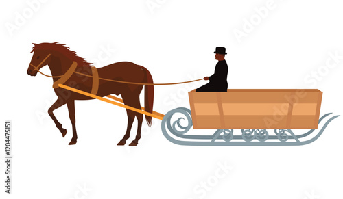 Winter sleigh pulled by a horse, vector illustration