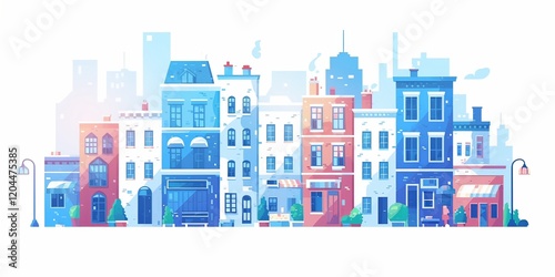  City Buildings in Blue and Red Colors