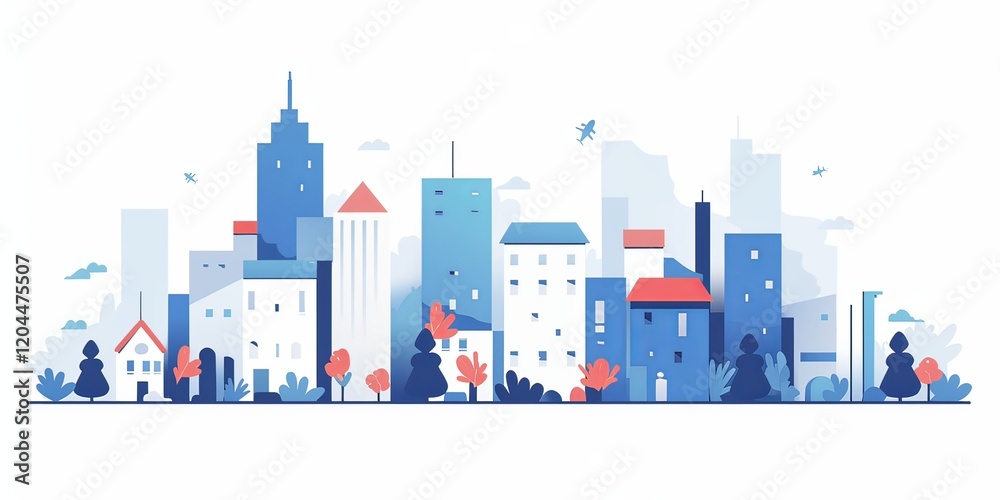 Obraz premium City Buildings in Blue and Red Colors