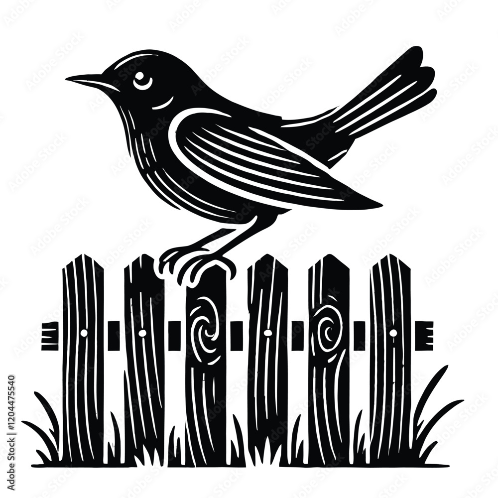 Naklejka premium Bird Perched Fence Post