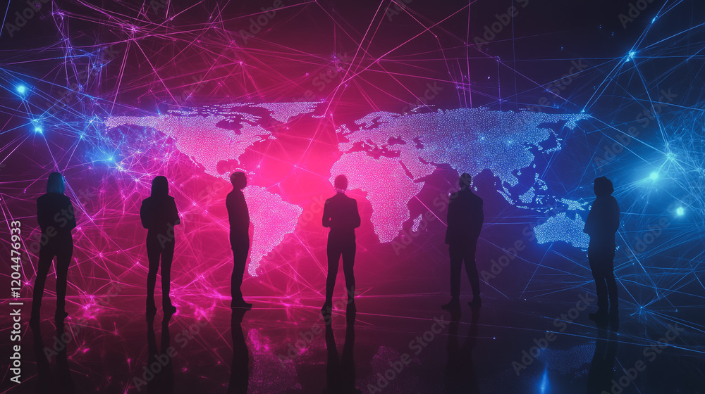 Fototapeta premium abstract professional business team people innovation connection of line from nail node to node on map background , networking concept