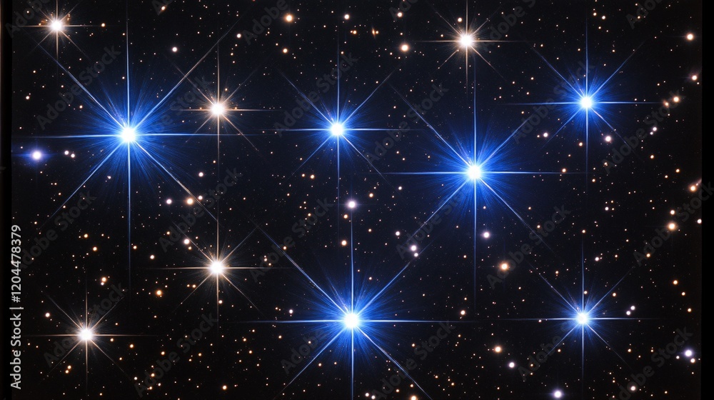 Obraz premium Vibrant Blue Stars in a Dark Galaxy Space Background