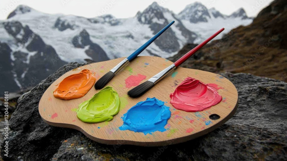 Colorful artist palette with paintbrushes