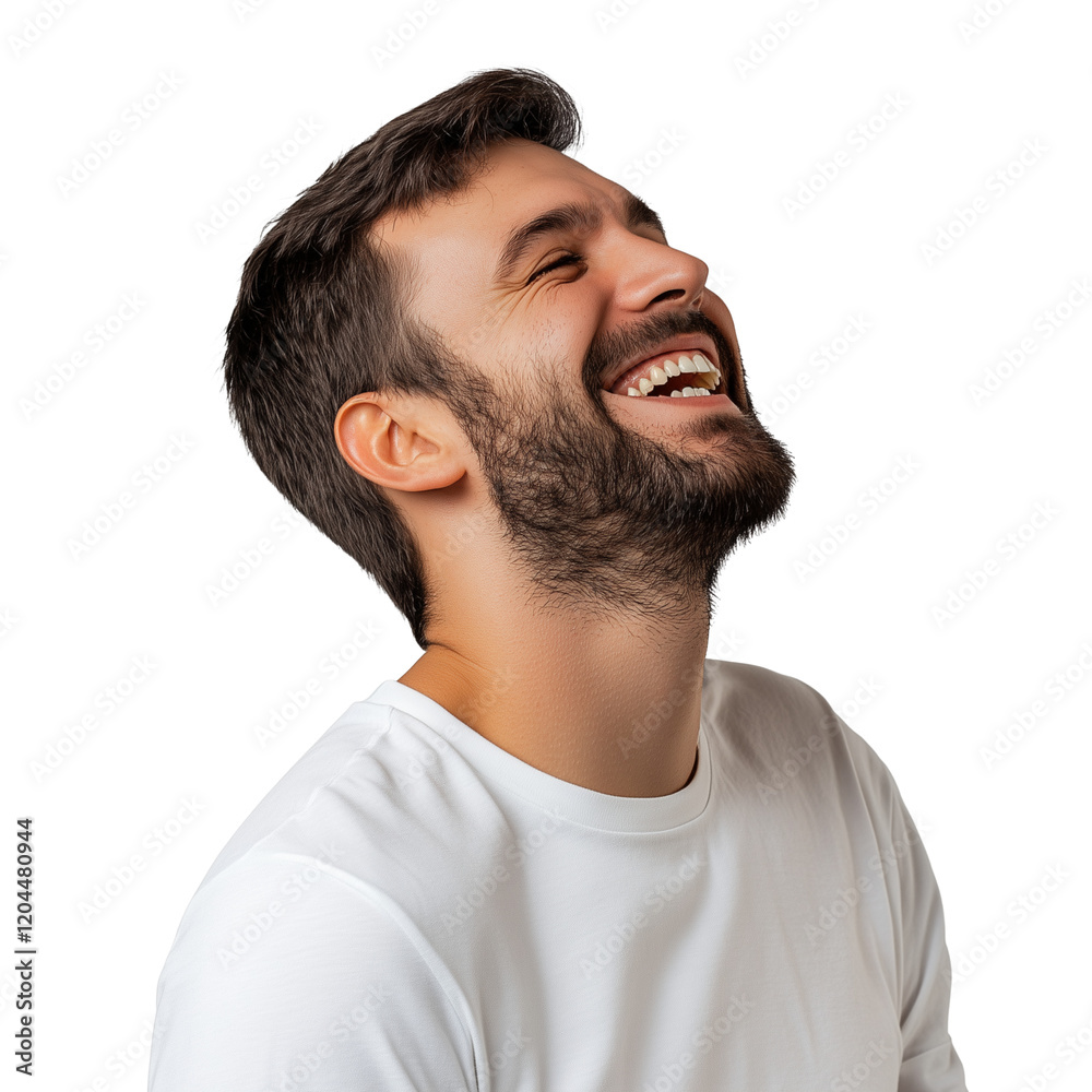 Obraz premium Side view of a caucasian man smiling isolated on transparent background