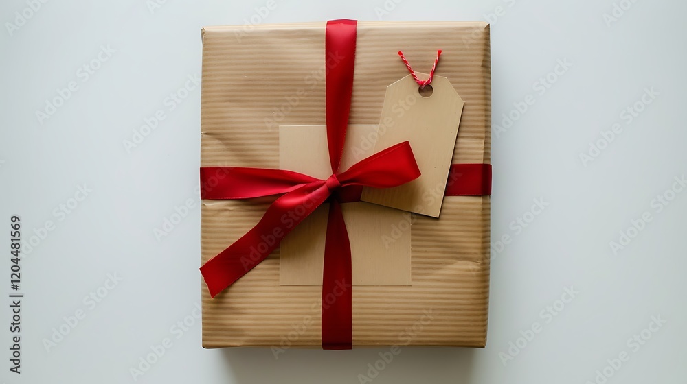 High-definition image of a paper package with a red ribbon and tag, isolated on white background, perfect for gift concepts. High-definition image of a paper package with a red ribbon and tag, isolated on white background, perfect for gift concepts.