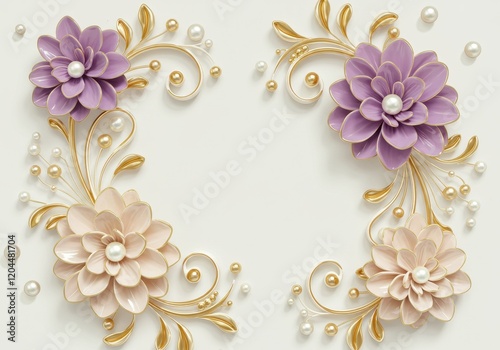 Wallpaper Mural A 3D illustration of an intricate floral arrangement featuring large, detailed flowers in soft pastel shades of purple, pink, and cream Torontodigital.ca