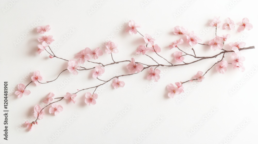 Delicate cherry blossom arrangement on white background Delicate cherry blossom arrangement on white background