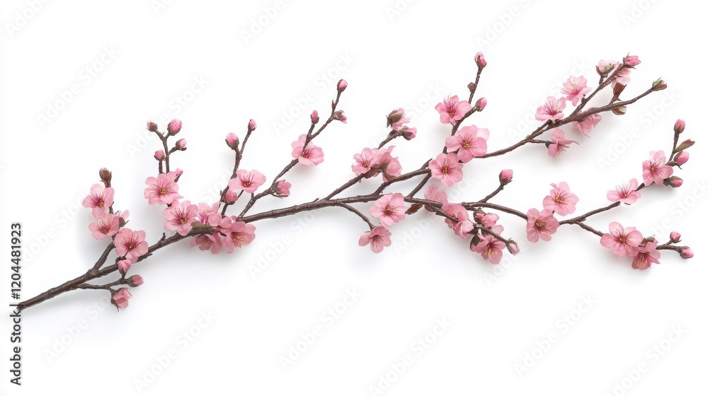 Delicate cherry blossom branches on white background