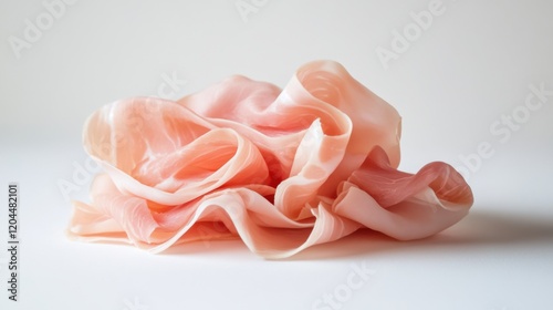 Delicately sliced ham on white background photo