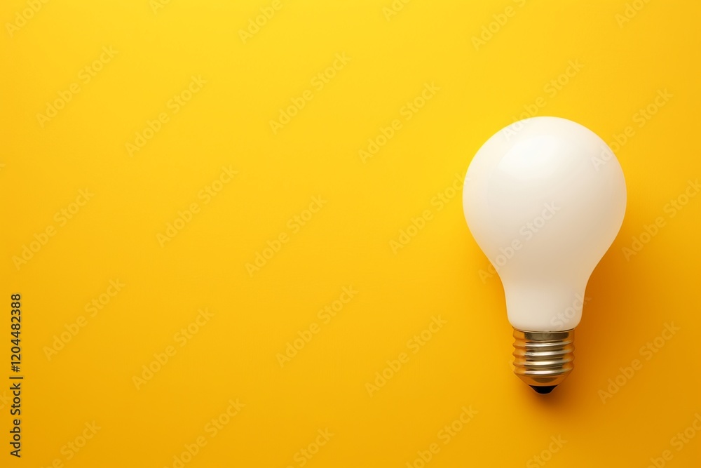 White Light Bulb on Yellow Background, Simple and Minimalistic Design, Concept of Innovation and Bright Ideas. White Light Bulb on Yellow Background, Simple and Minimalistic Design, Concept of Innovation and Bright Ideas.