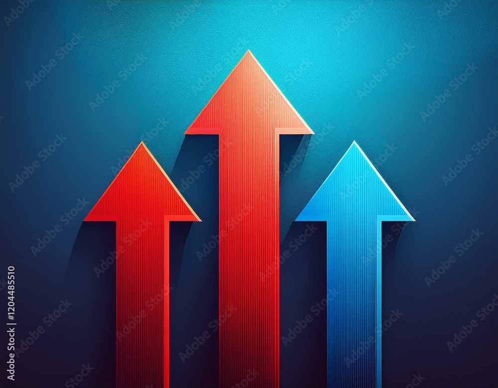 three arrows pointing up one of which is blue the other two are red concept of progress and growth as the arrows are all pointing upwards three arrows pointing up one of which is blue the other two are red concept of progress and growth as the arrows are all pointing upwards