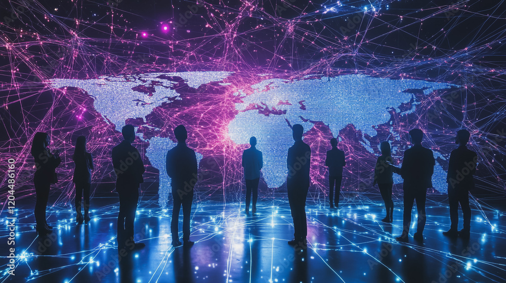 Fototapeta premium abstract professional business team people innovation connection of line from nail node to node on map background , networking concept