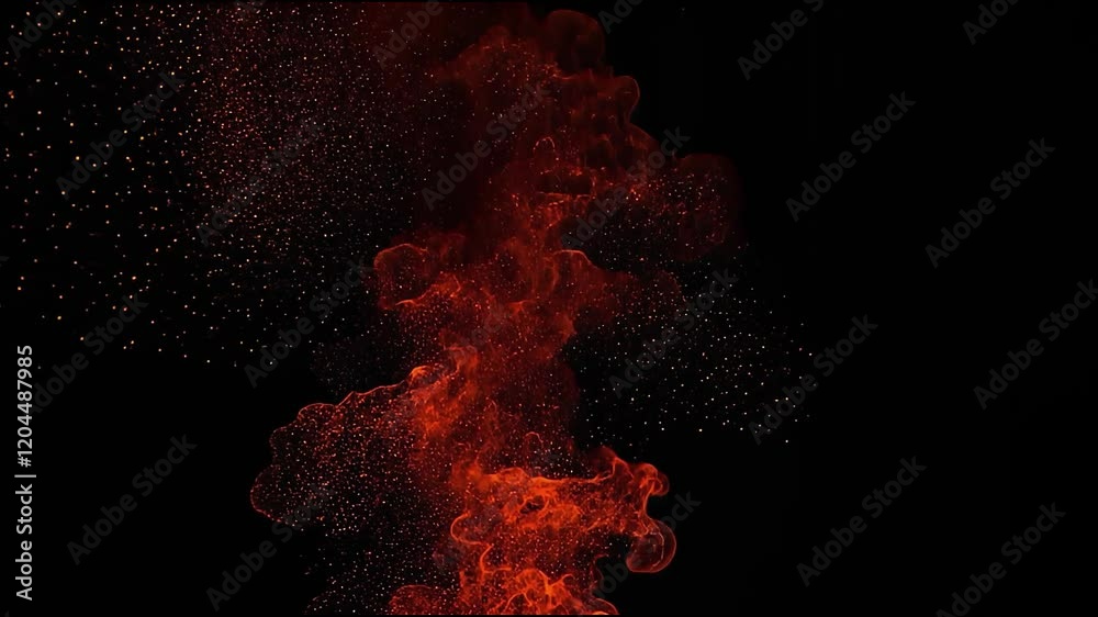 Powerful fire burst animation transitioning into darkness, with fading light sparks