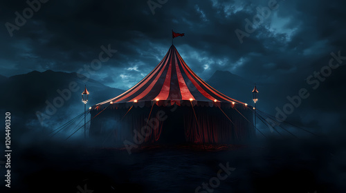 Scary vintage circus tent in the dark horror and mystery concept. Dark Carnival. Illustration