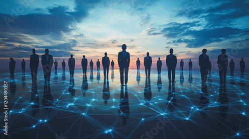 abstract professional business team people innovation connection of line from nail node to node on map background , networking concept