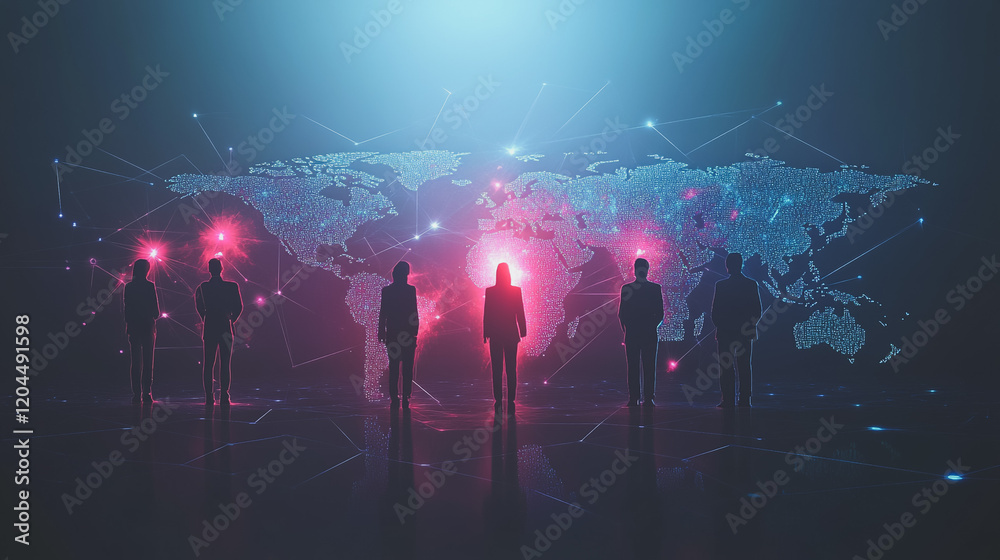 Fototapeta premium abstract professional business team people innovation connection of line from nail node to node on map background , networking concept