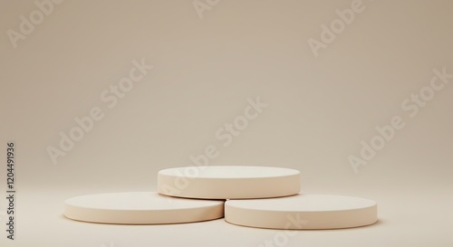Product Display Podium Three Tiered Beige Platform for Product Mockups. This image is ideal for product mockups, e-commerce displays, website banners, and advertising materials. photo