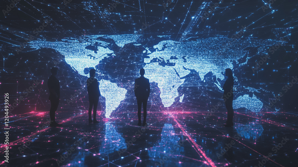 Fototapeta premium abstract professional business team people innovation connection of line from nail node to node on map background , networking concept