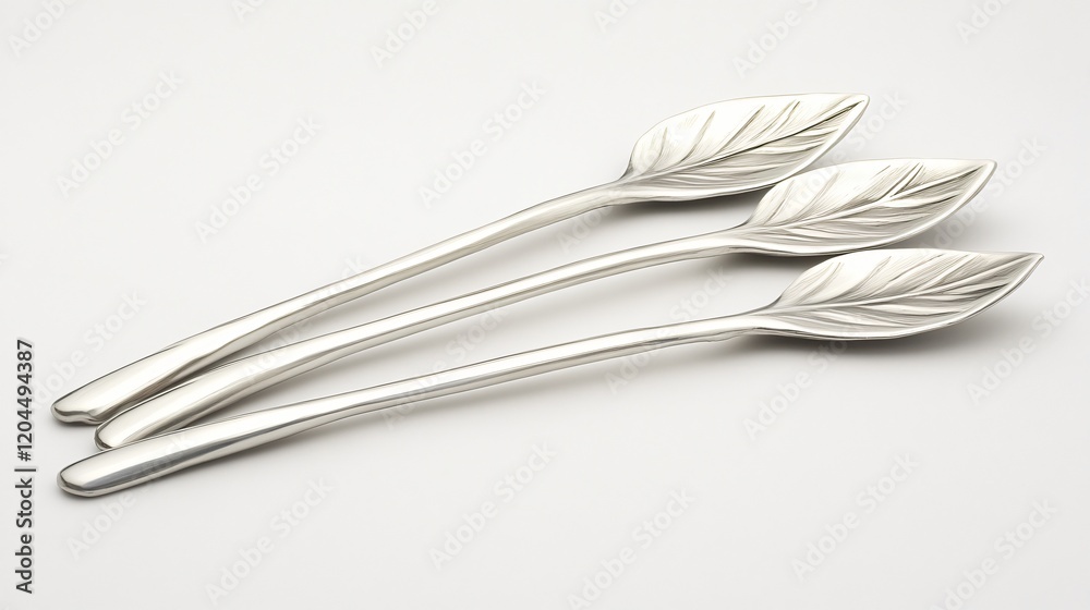 Elegant Leaf-Shaped Silver Spoons Set of Three Modern Kitchenware Elegant Leaf-Shaped Silver Spoons Set of Three Modern Kitchenware